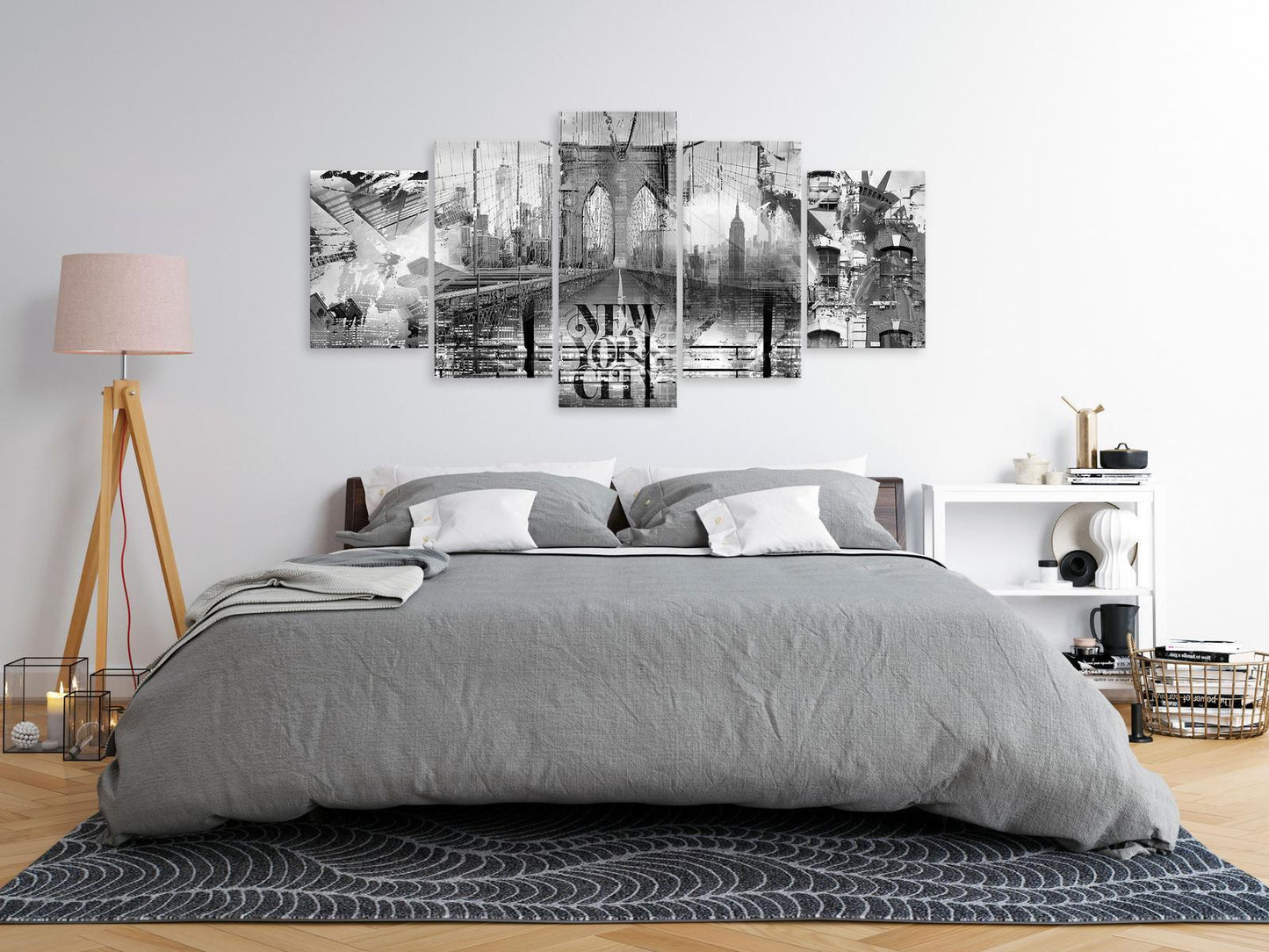 Schilderij - New York City Collage (5 Parts) Wide Black and White