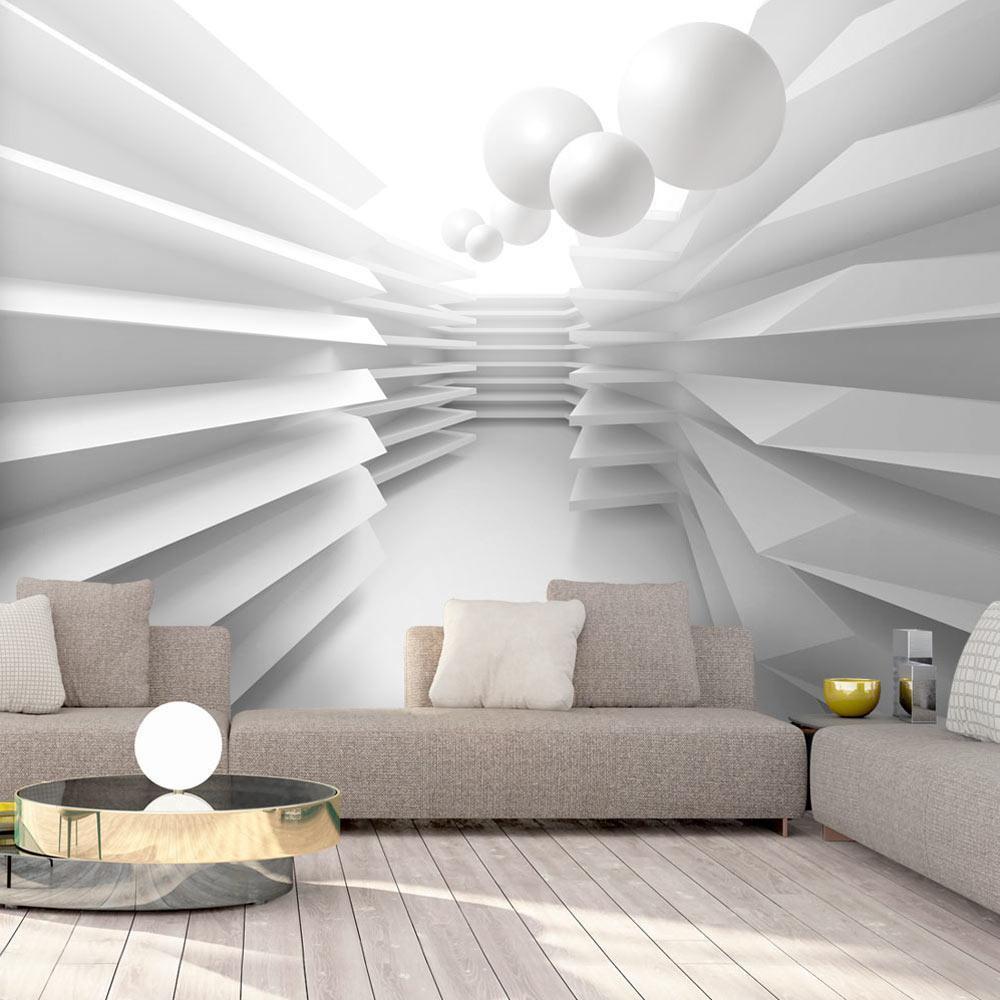 Fotobehang - Modern abstraction - white corridor with space effect and spheres