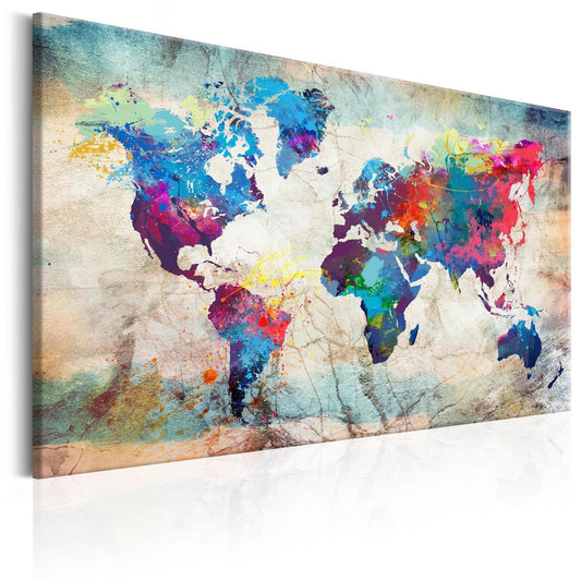 Schilderij - World Map: Colourful Madness
