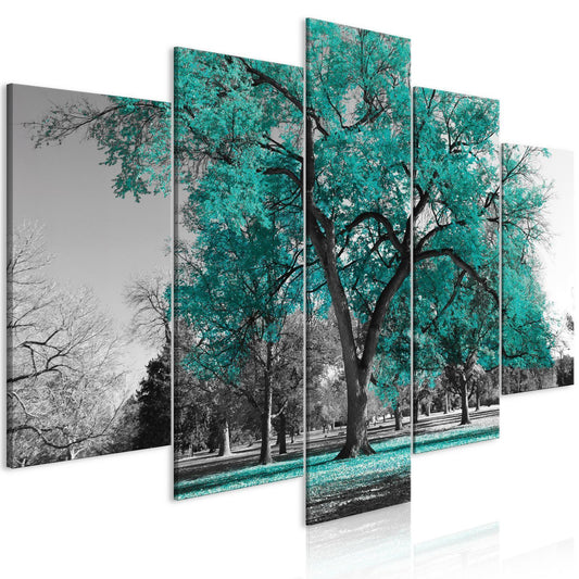 Painting - Autumn in the Park (5 Parts) Wide Turquoise
