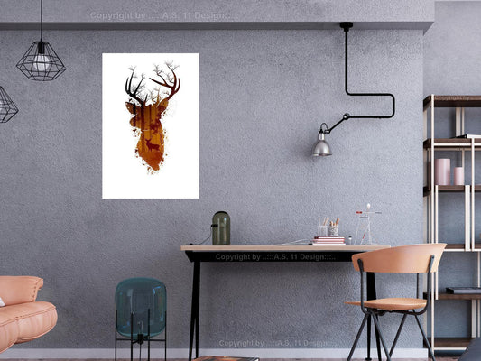 Schilderij - Deer in the Morning (1 Part) Vertical