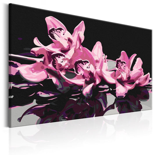 Doe-het-zelf op canvas schilderen - Pink Orchid (Black Background)