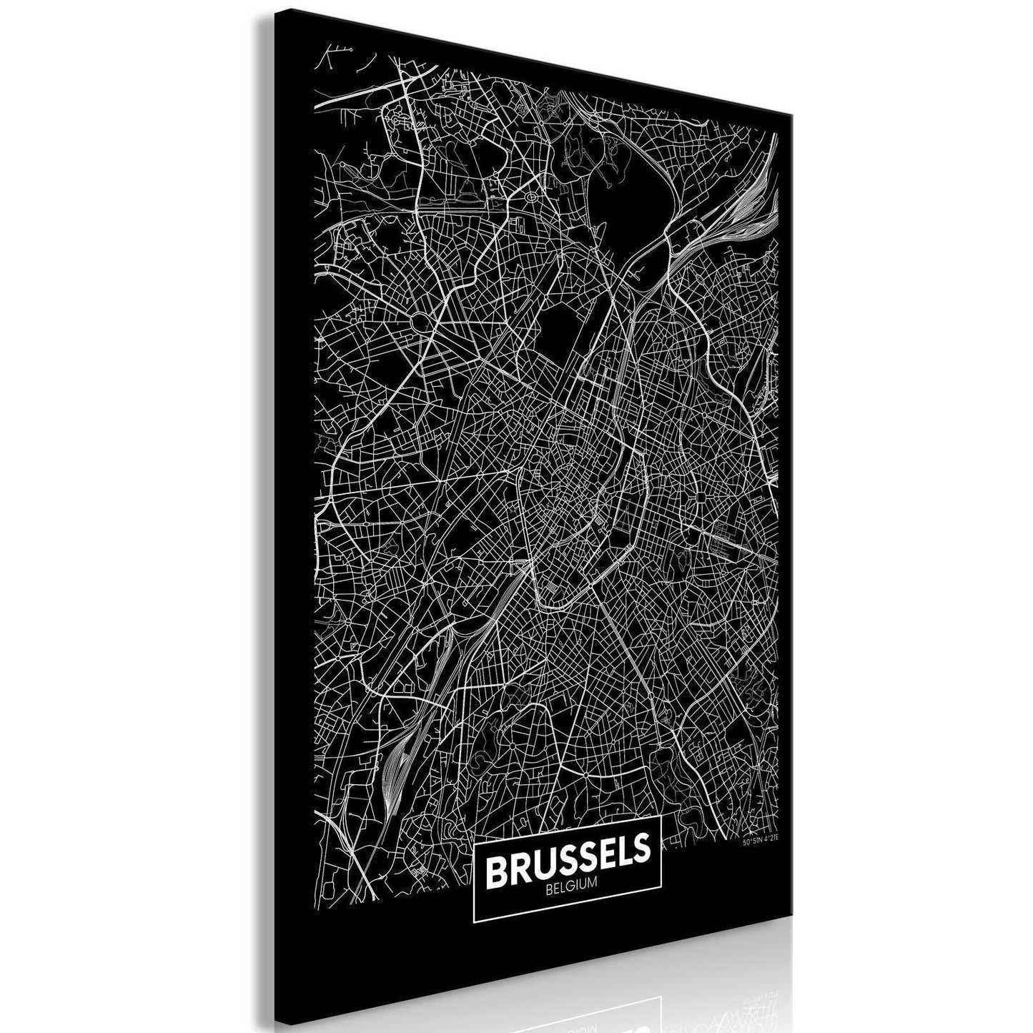 Schilderij - Dark Map of Brussels (1 Part) Vertical