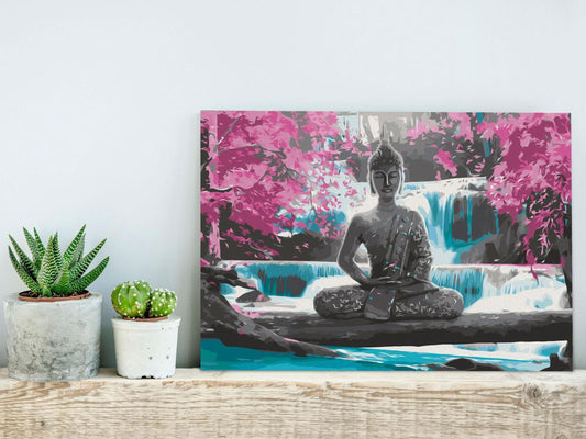 Doe-het-zelf op canvas schilderen - Buddha and Waterfall