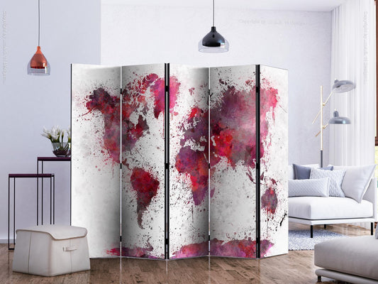 Folding Screen - World Map: Red Watercolors II [Room Dividers] 