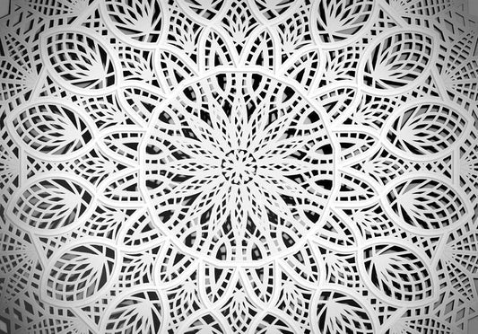 Fotobehang - Orient - white geometric composition in the type of mandala on a black background
