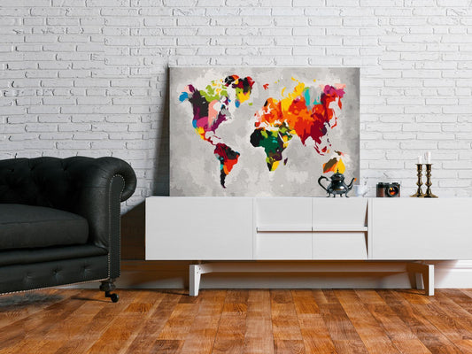 Doe-het-zelf op canvas schilderen - World Map (Bright Colours)