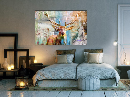 Schilderij - Deer on Wood