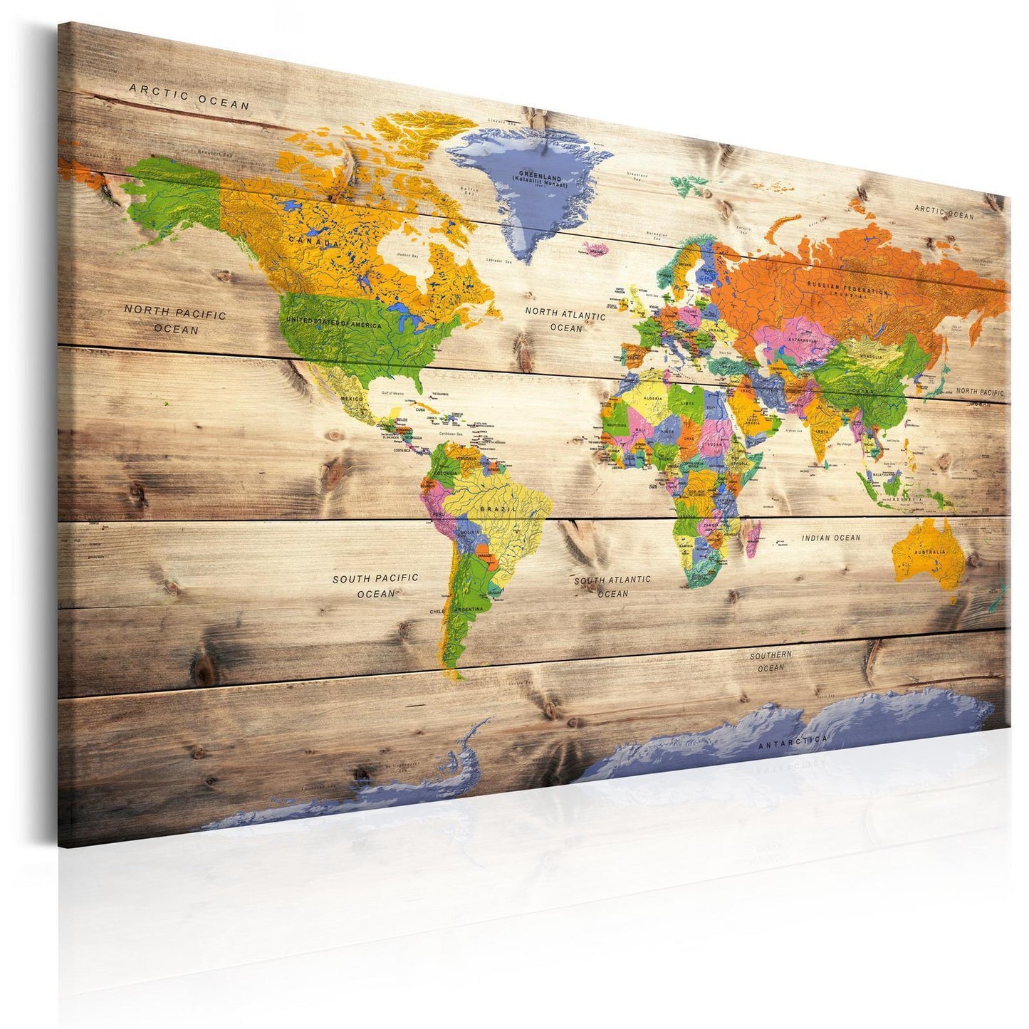 Afbeelding op kurk - Map on wood: Colourful Travels