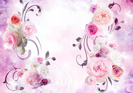 Fotobehang - Rose variations - bouquet of flowers on a solid background with a sparkle effect