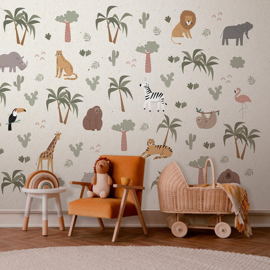 Fotobehang - African Composition - Animals for the Children's Room on a Paper Background
