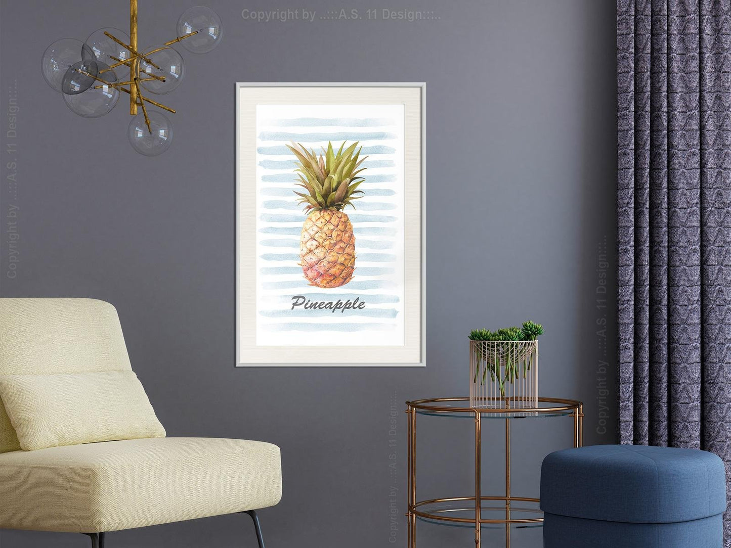 Ananas auf gestreiftem Hintergrund
