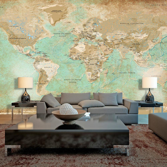 Fotobehang XXL - Turquoise World Map II