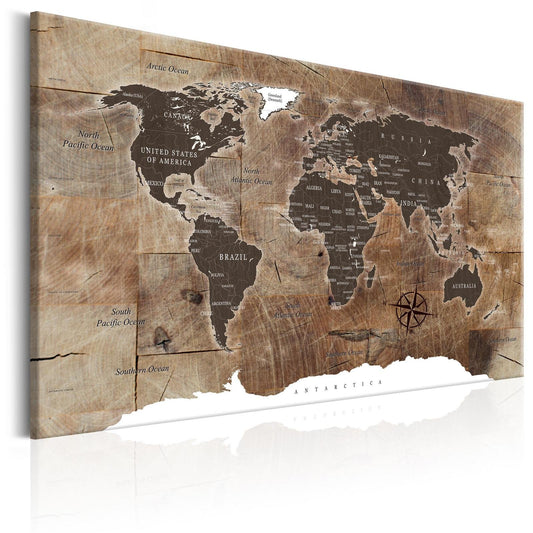 Schilderij - World Map: Wooden Mosaic