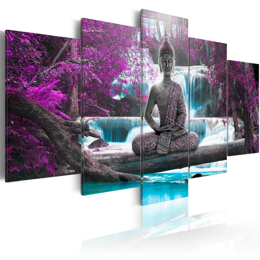 Schilderij - Waterfall and Buddha