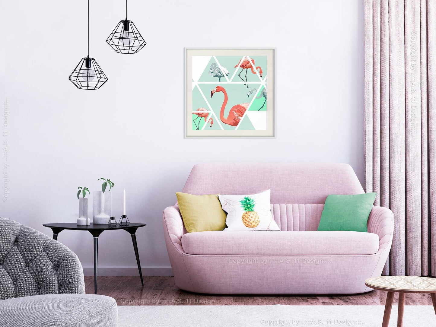 Tropisches Mosaik mit Flamingos (Quadrat)